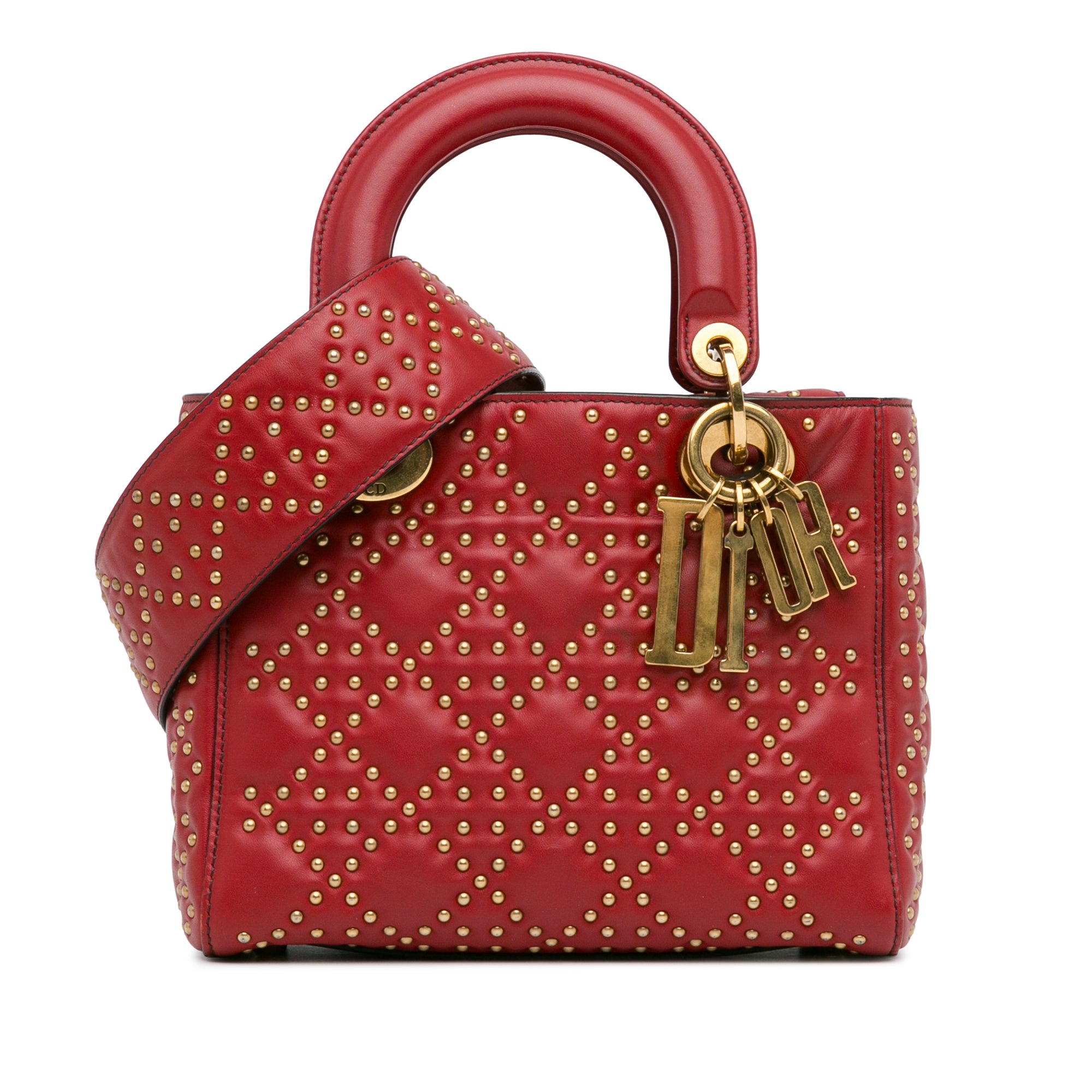 Dior | Pre-Owned Small Lambskin Cannage Studded Supple Lady | Red