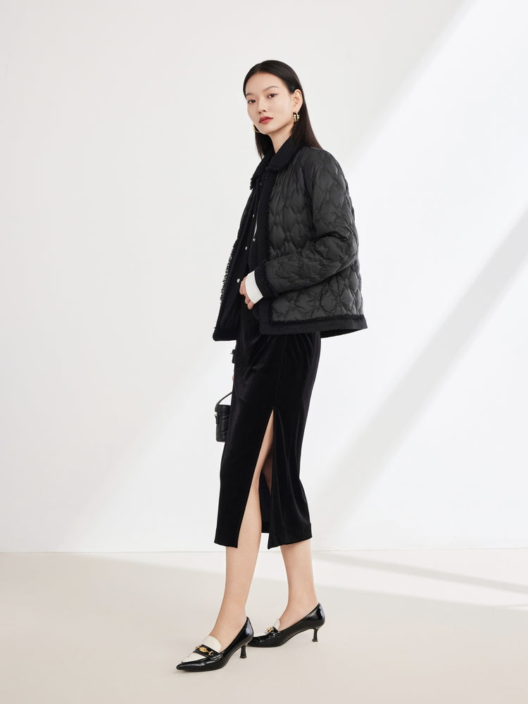 Wool Boucle Patchwork Down Jacket | Black