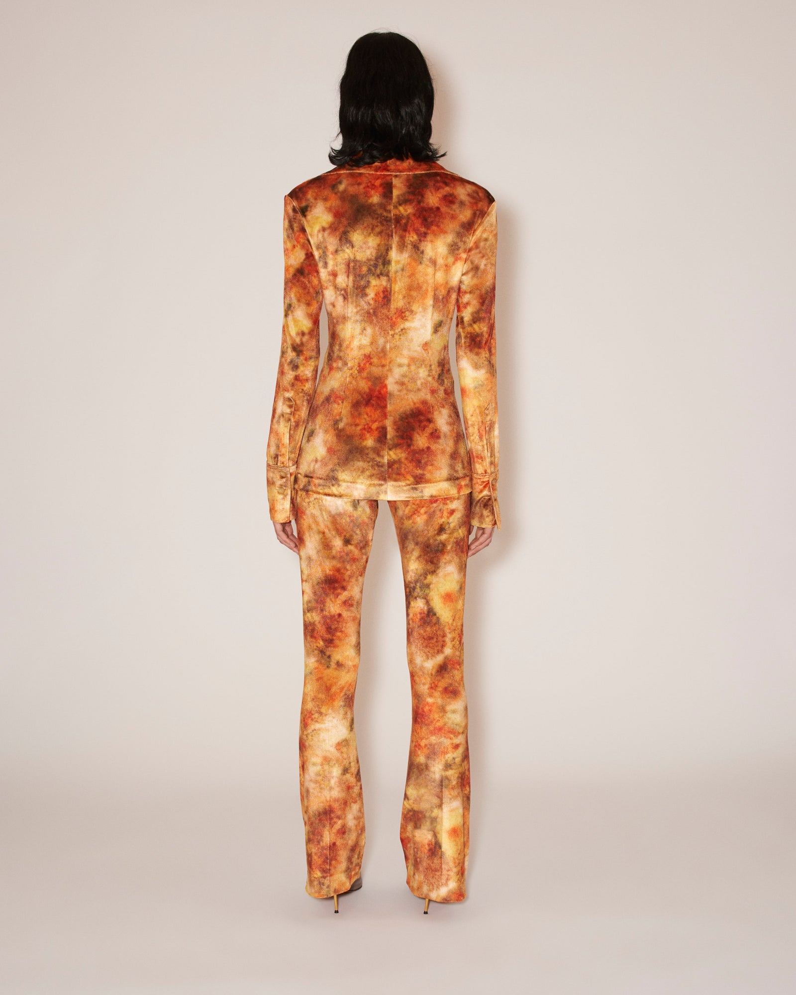 Annick Printed Stretch-Velvet Shirt | Hazy Floral Orange