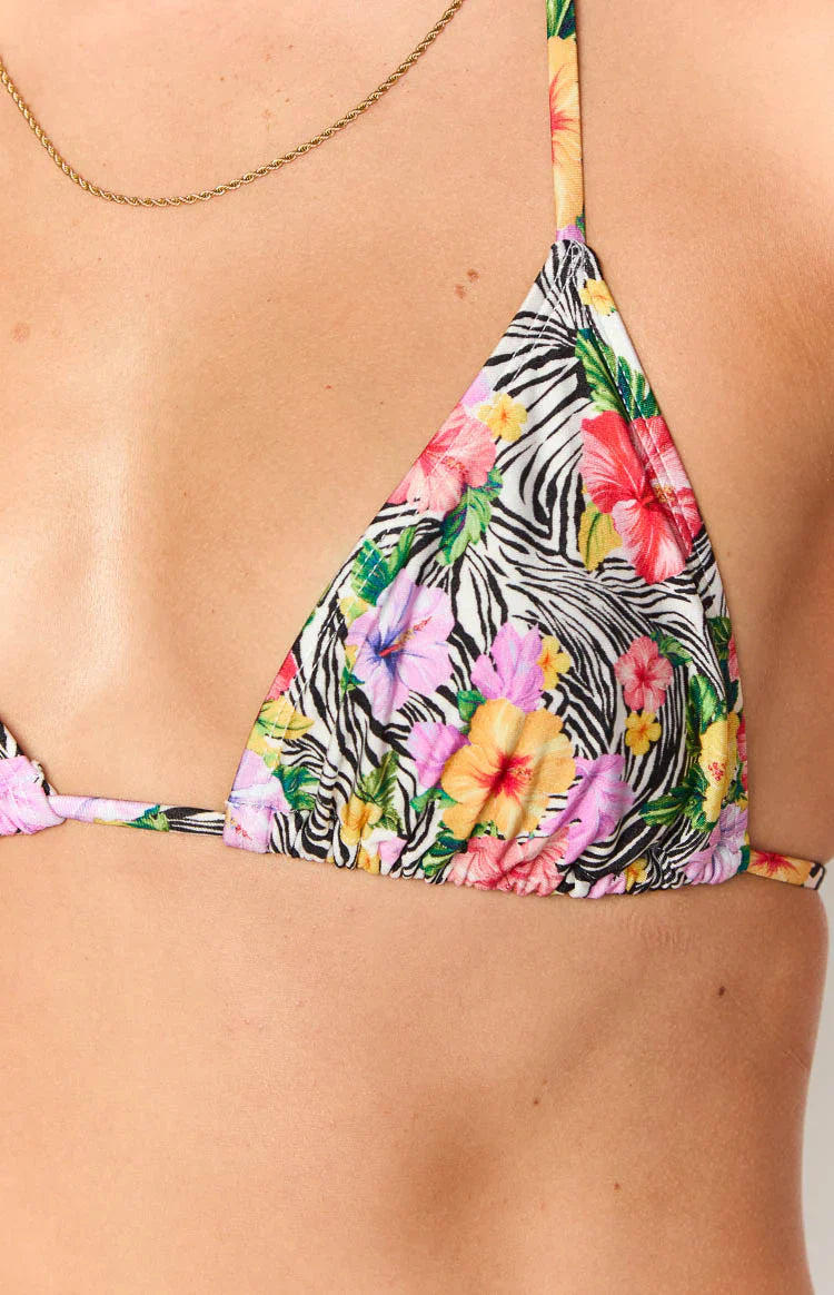 9.0 Swim Oceania Zebra Floral Triangle Bikini Top | White
