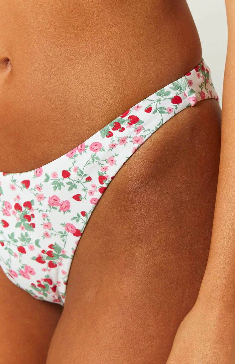 9.0 SWIM Bianca Floral High Waisted Bikini Bottom | Strawberry White