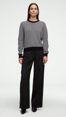 Striped Crewneck Sweater in Wool-Cashmere | Ivory/Black