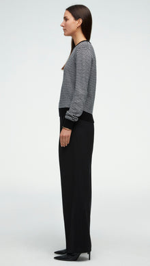 Striped Crewneck Sweater in Wool-Cashmere | Ivory/Black