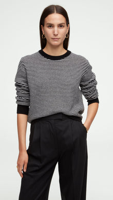 Striped Crewneck Sweater in Wool-Cashmere | Ivory/Black