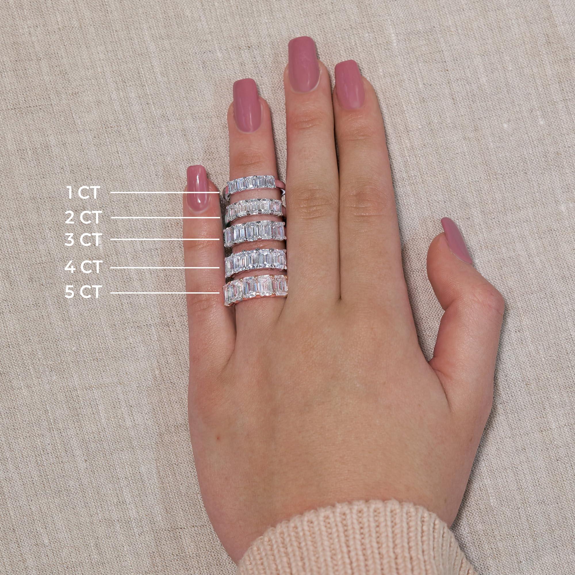 1.00 CT Emerald Lab-Grown Diamond | Five Stone Anniversary Wedding Band Ring | 14K White Gold | G Color | VS Clarity