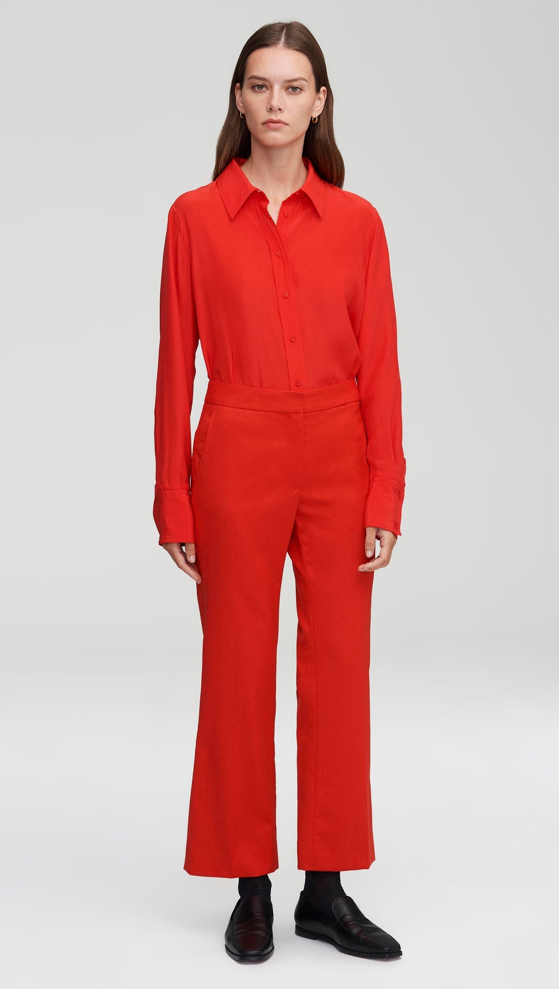 Slim Blouse in Matte-side Silk Charmeuse | Scarlet