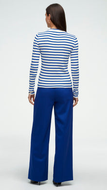 Striped Longsleeve Tee in Ribbed Cotton | Ivory/Cobalt