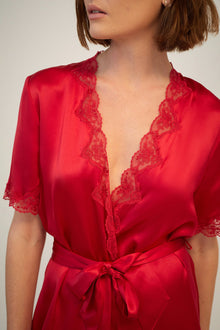 GINIA Silk Gown with Lace - Ruby