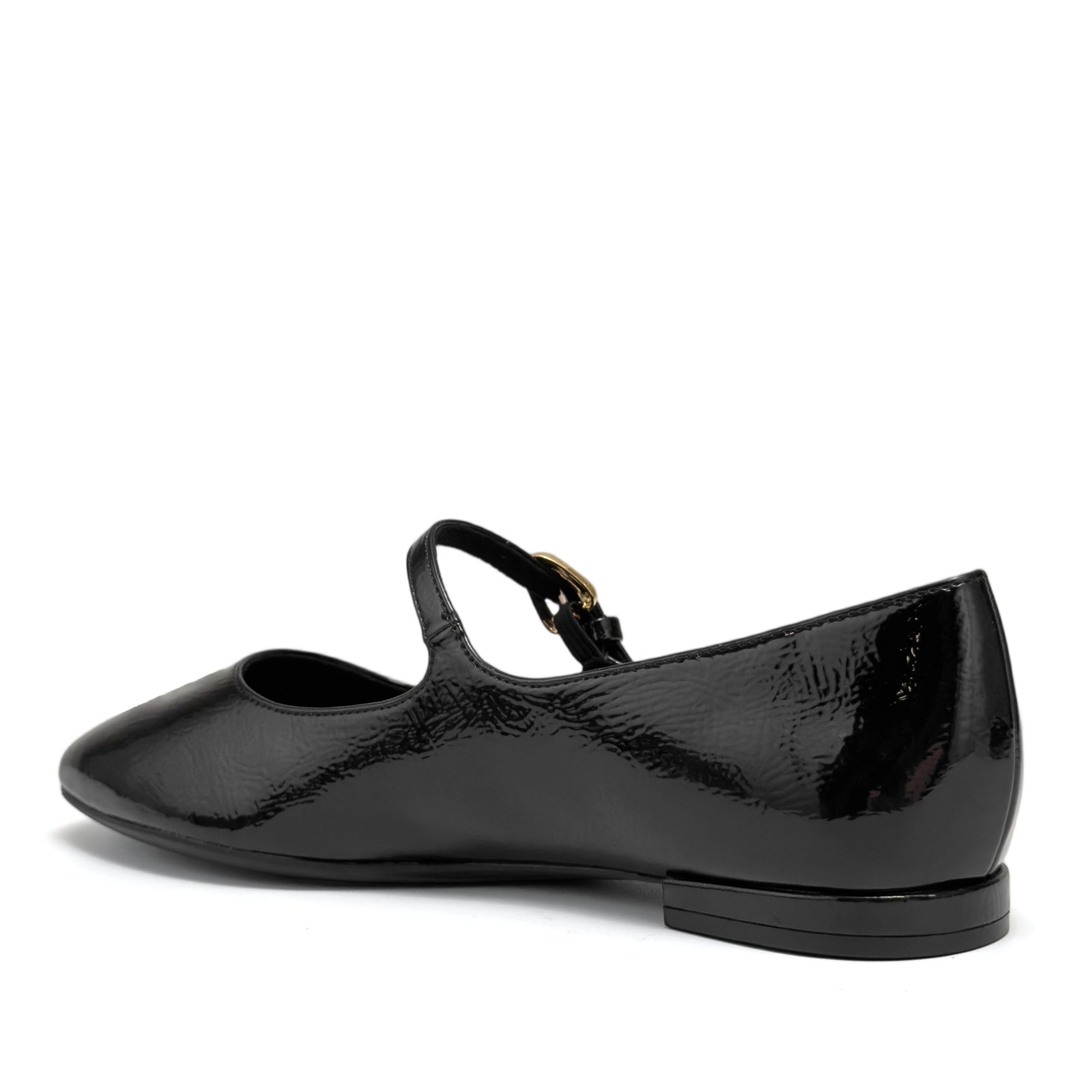 Annette Casual Flat | Black Faux Crinkle Patent