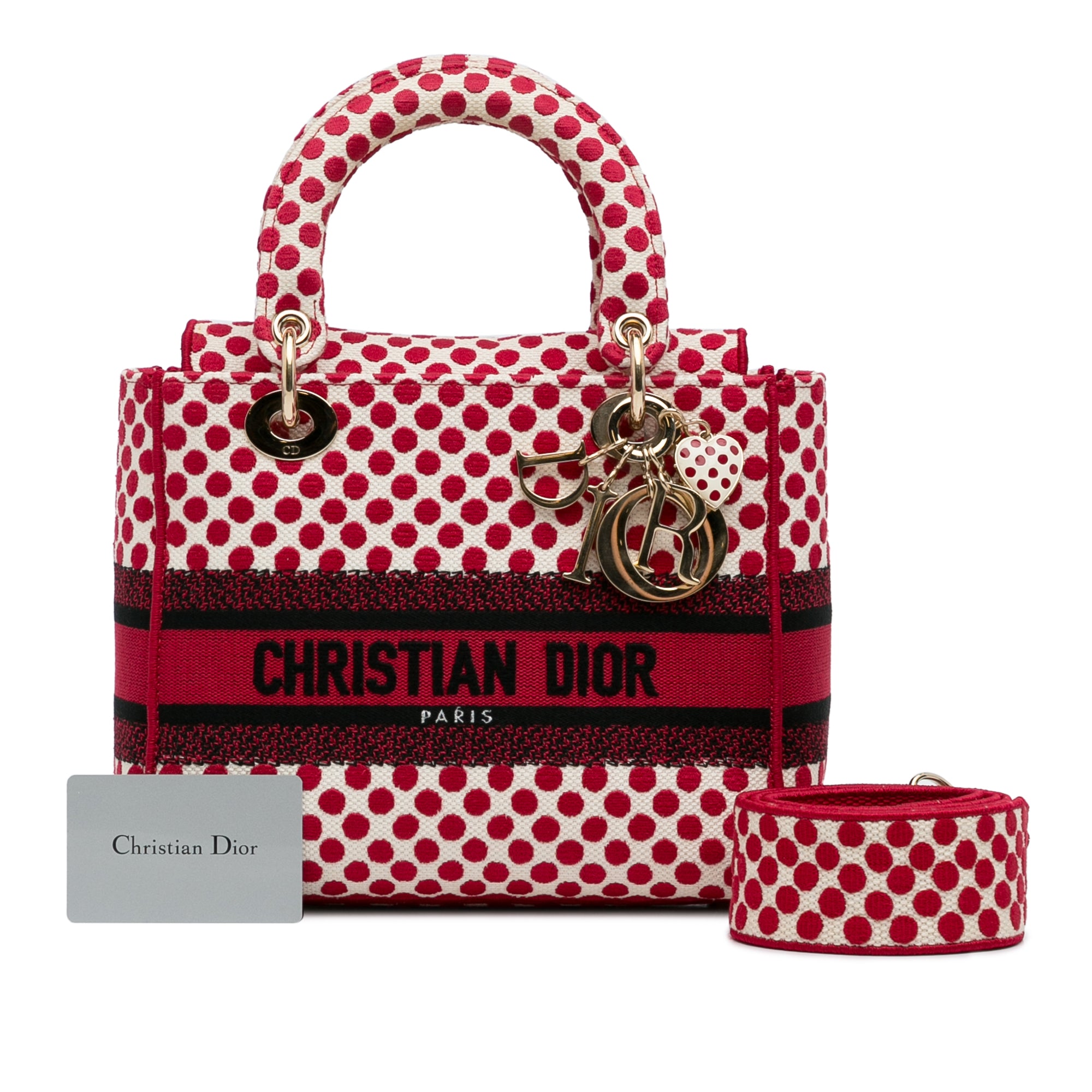 Dior | Pre-Owned Medium Embroidered Canvas DiorAmour Dots Lady D Lite | Red