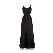 Black Lace Cut-out Long Silk Slip Dress - Dannijo