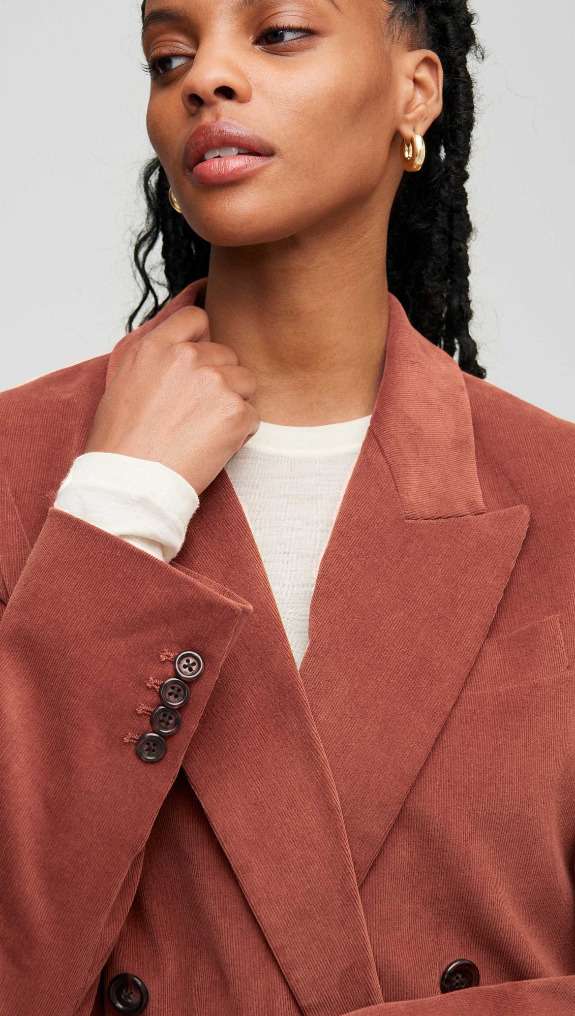 Peak Lapel Blazer in Corduroy | Cognac