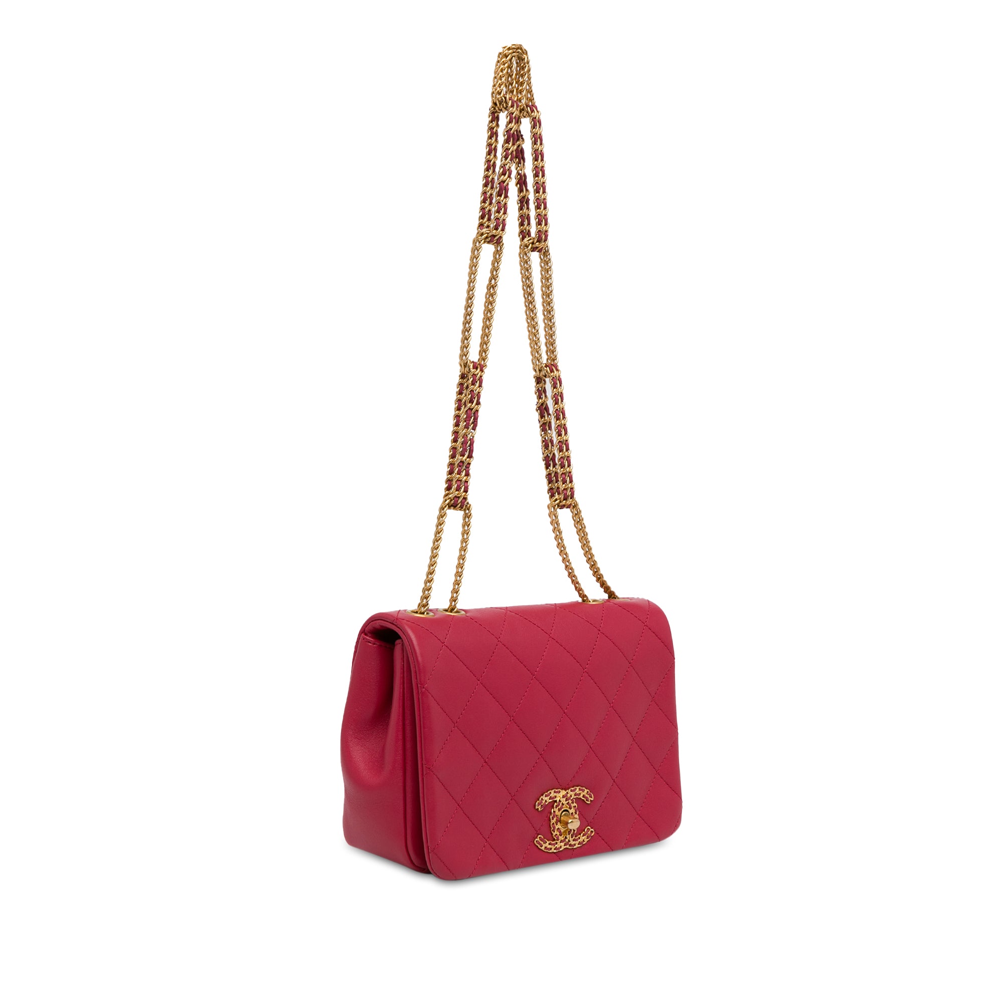 Chanel | Pre-Owned Small Quilted Lambskin On And On Chain Flap - I | Pink/Dark Pink