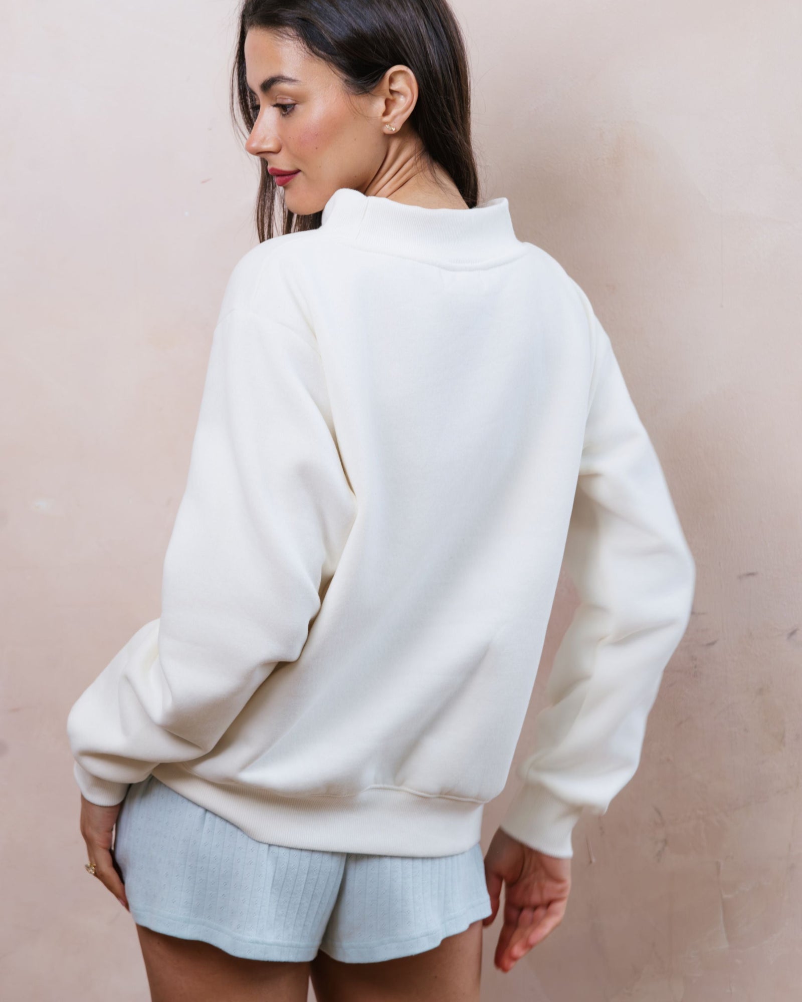 Bridal Varsity Mockneck | Ivory/Pale Blue