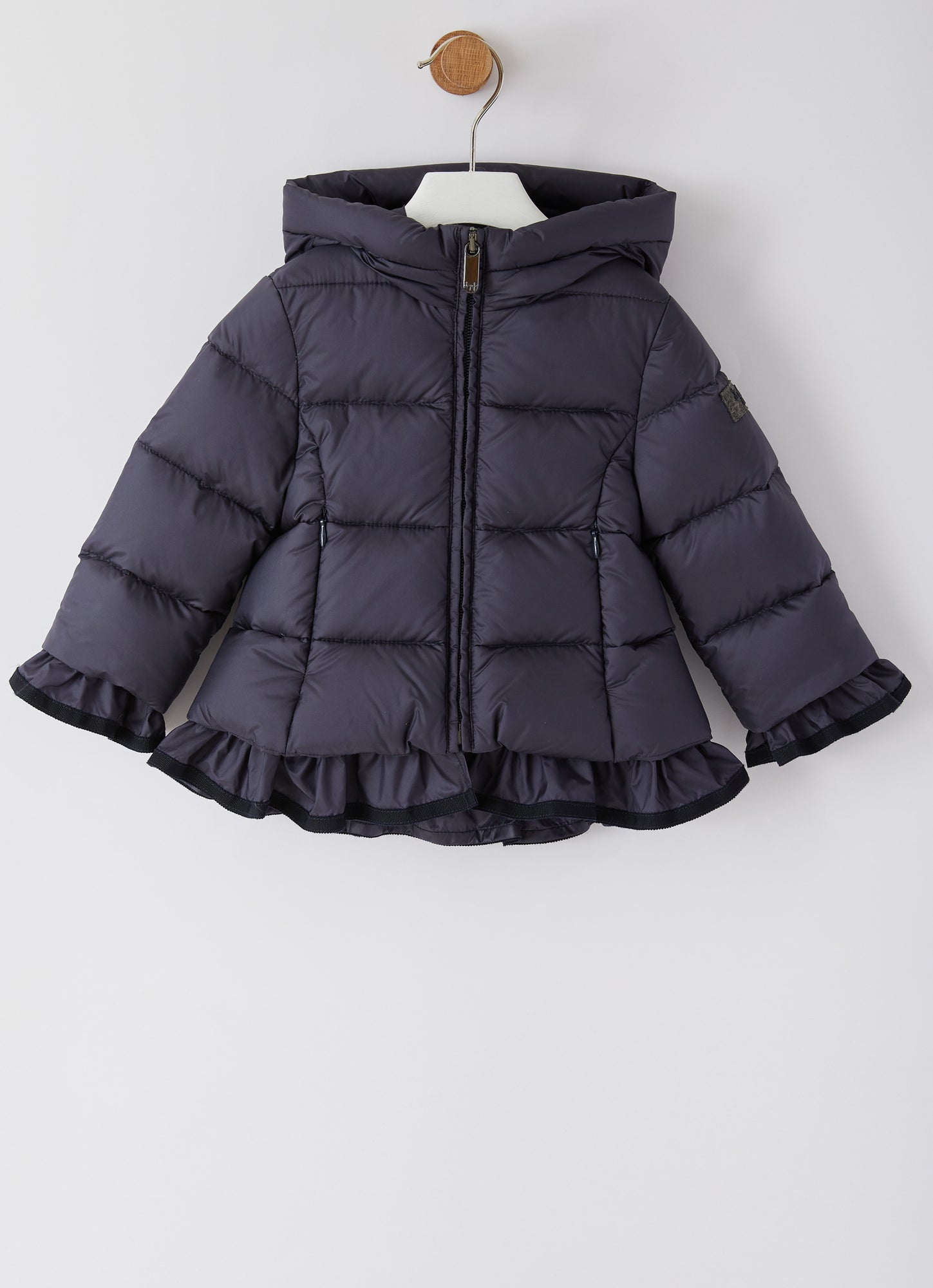Down Jacket with Hood And Ruffles | Blue