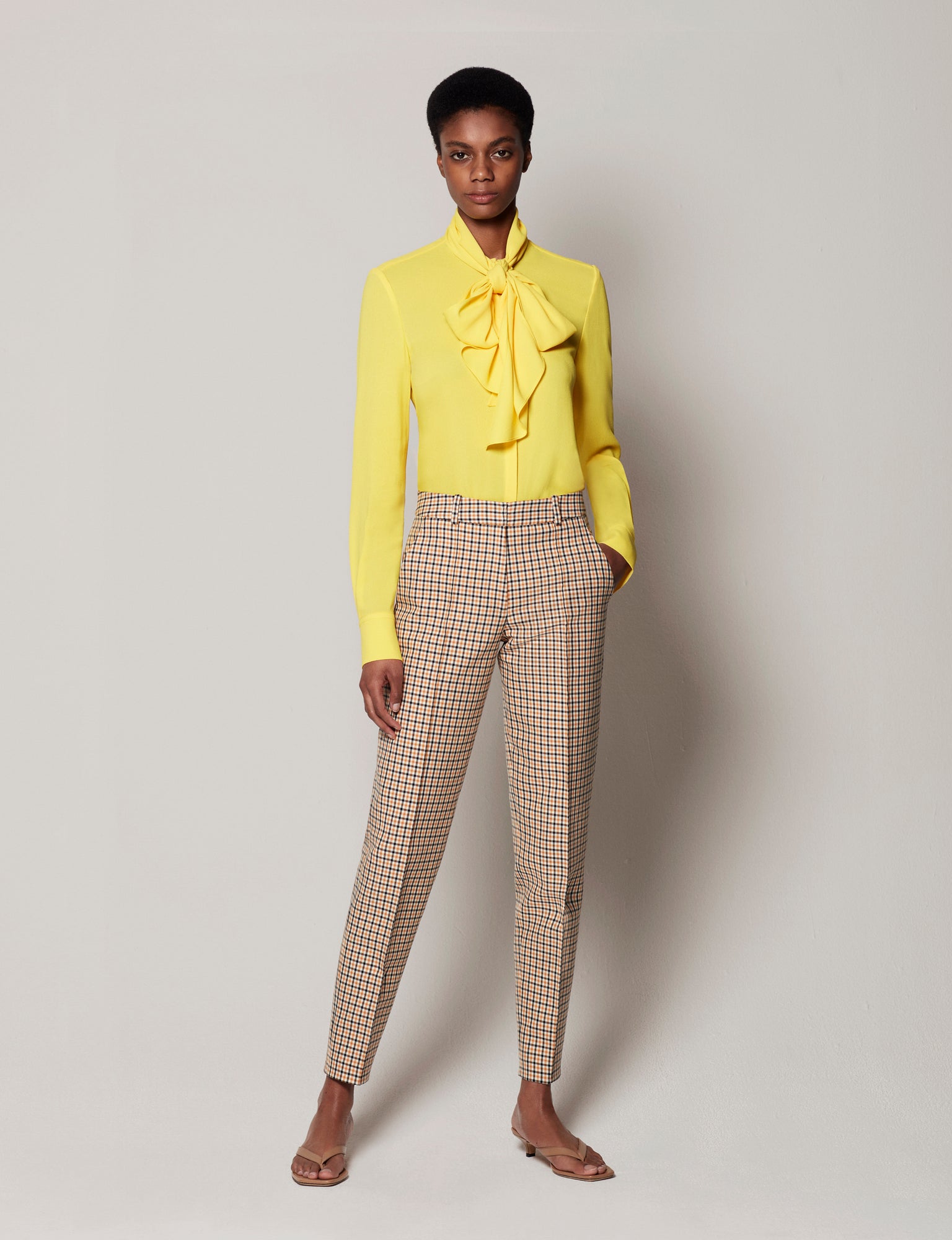 Women | Flat Front Trouser | Tan Multi