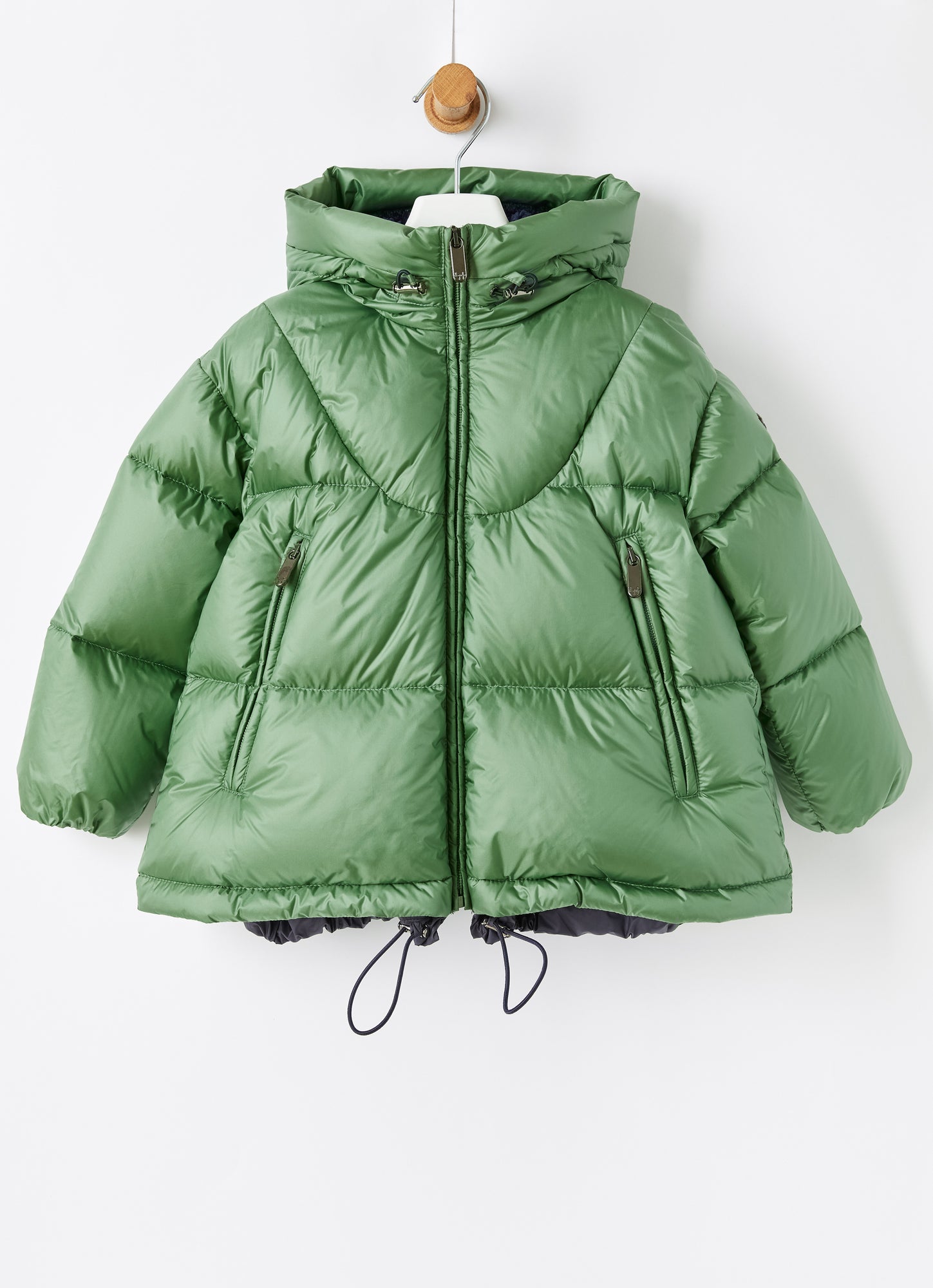 Short Down Jacket with Teddy Fleece Hood | Dragon Green/Blue