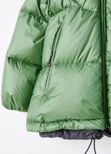 Short Down Jacket with Teddy Fleece Hood | Dragon Green/Blue