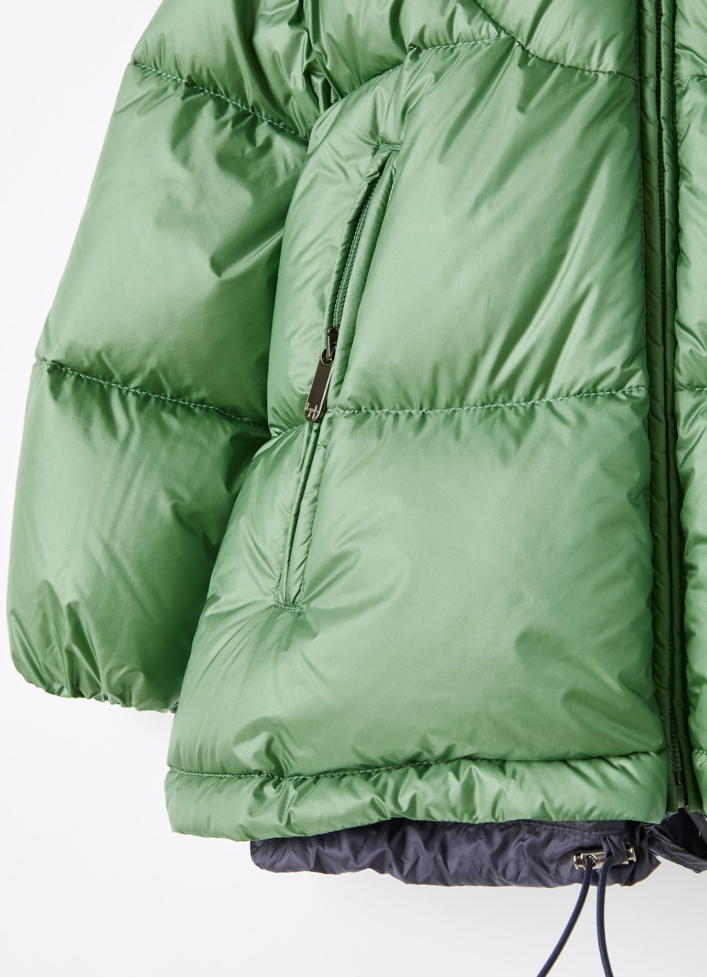 Short Down Jacket with Teddy Fleece Hood | Dragon Green/Blue
