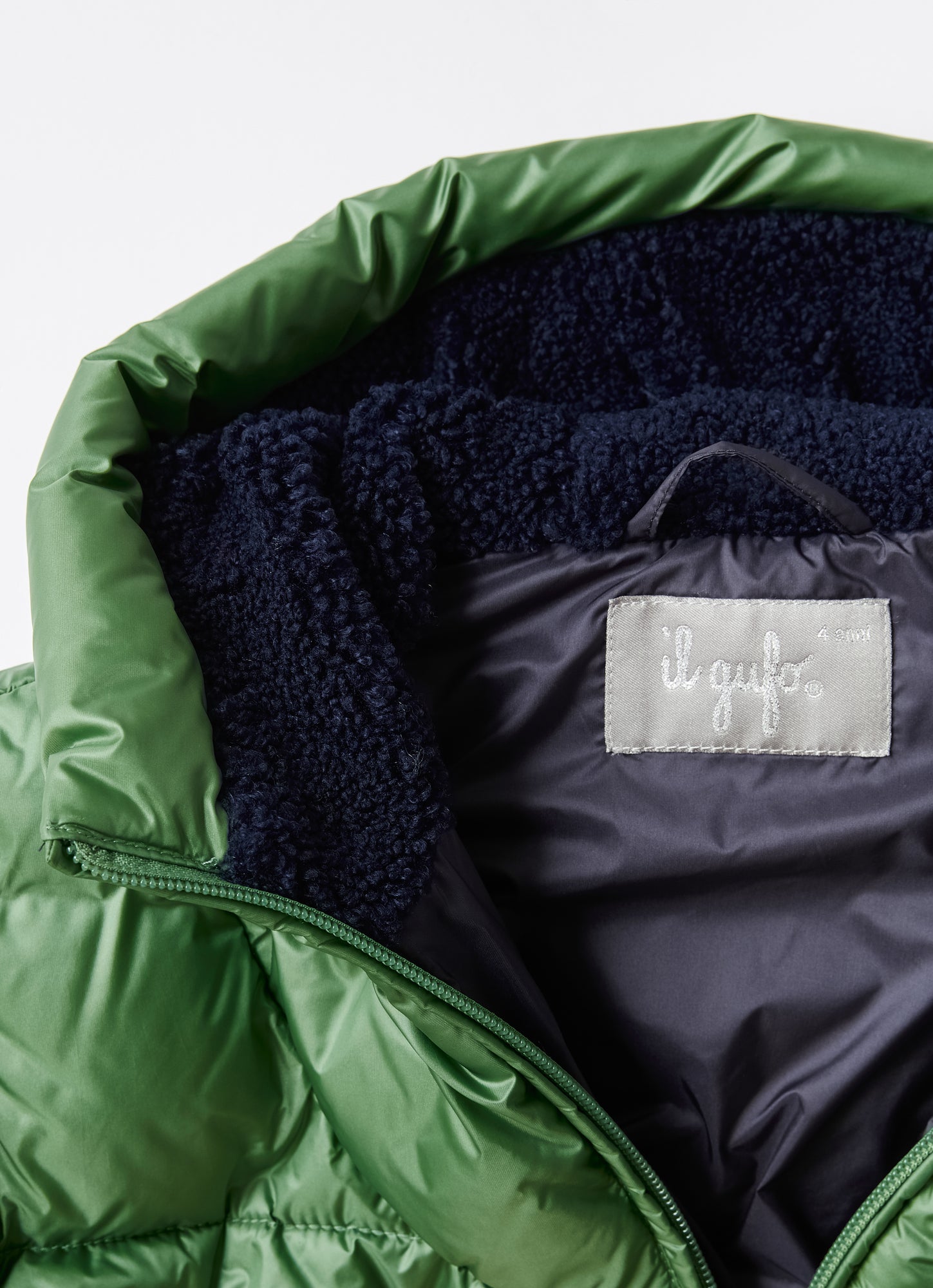 Short Down Jacket with Teddy Fleece Hood | Dragon Green/Blue