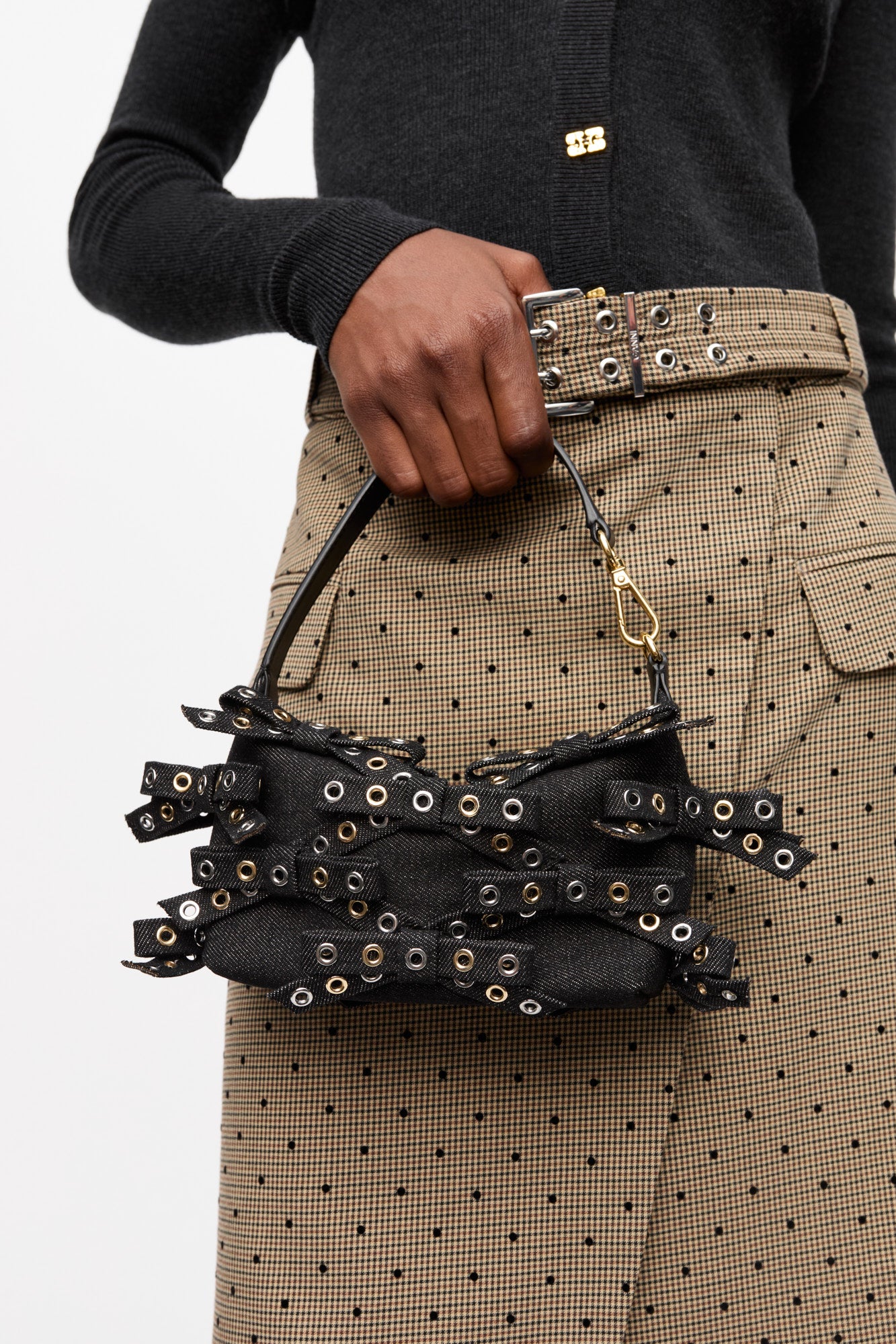 Butterfly Small Pouch Bow Eyelet Mix Denim | Black