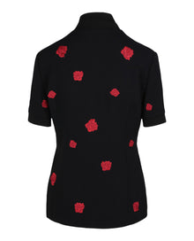 Versace | Zip Up Rose Embroidered Short Sleeve Shirt