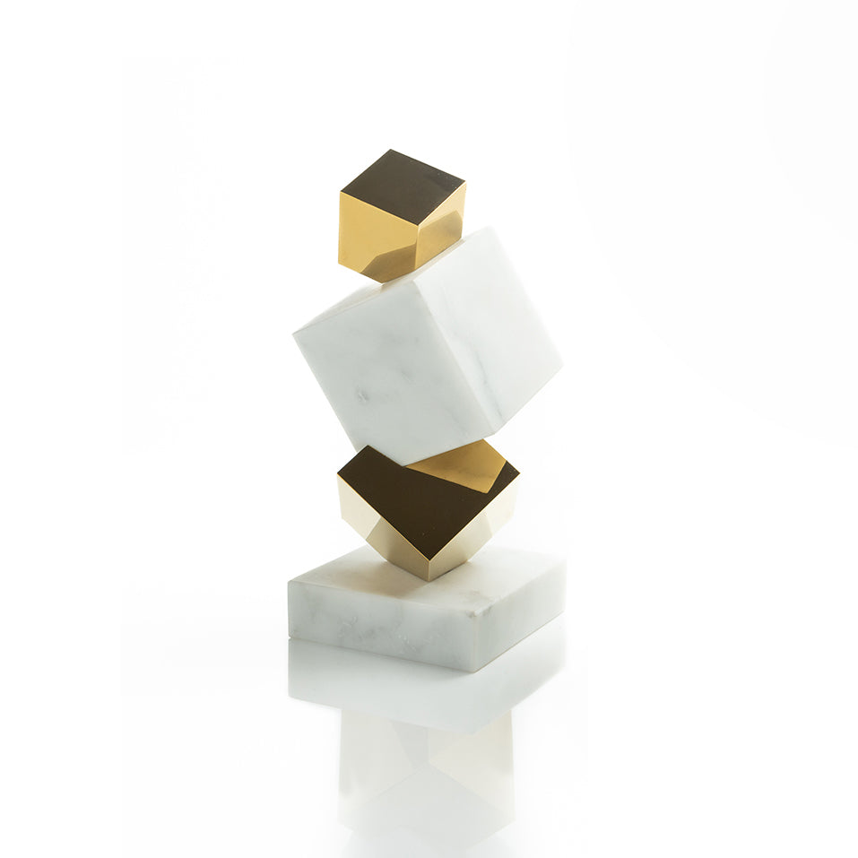 Torre Bookend/Objet | Gold-Plated Aluminum | Italian Carrara Marble