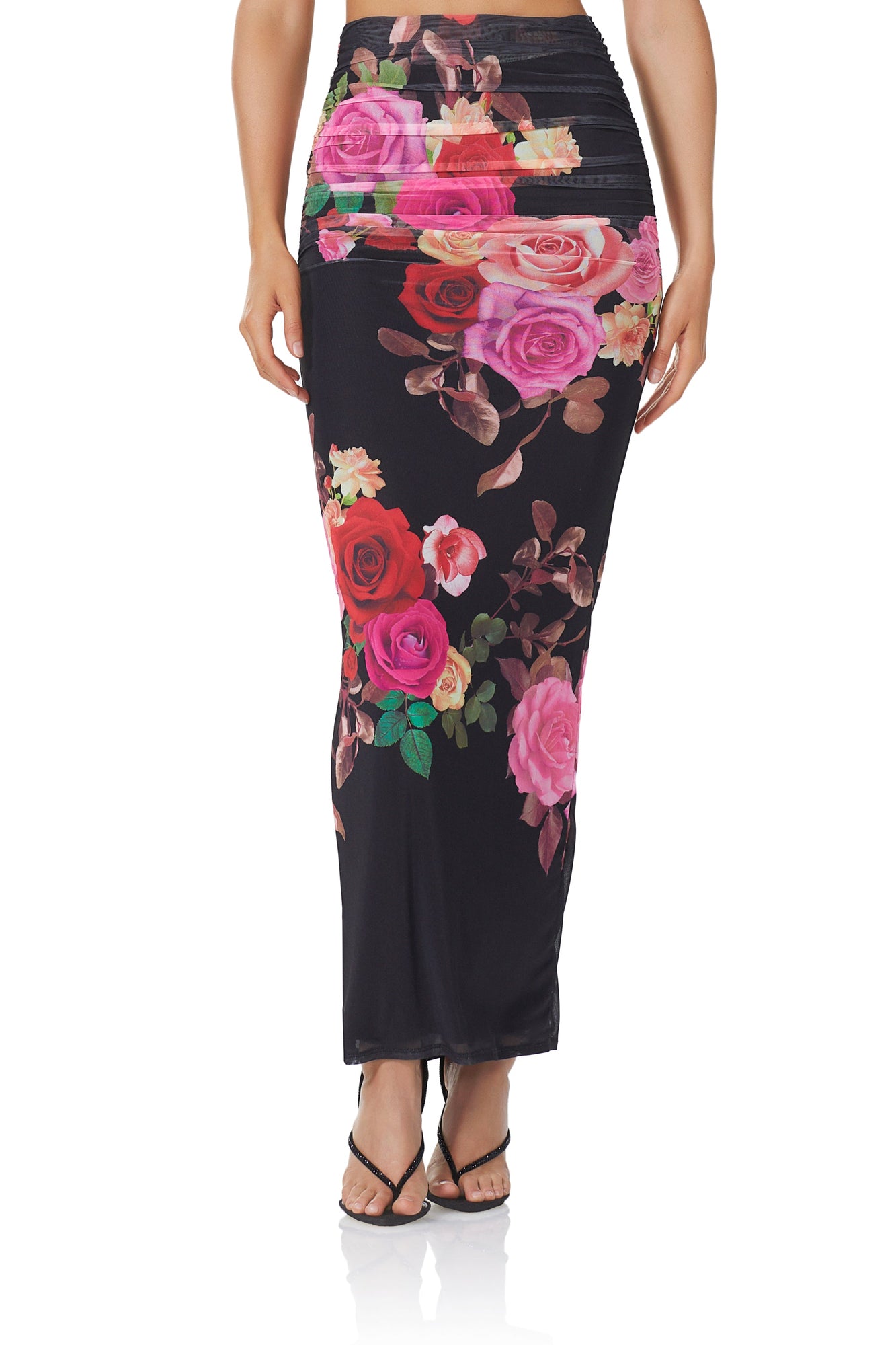 Lara Maxi Skirt | Noir Rose Swirl