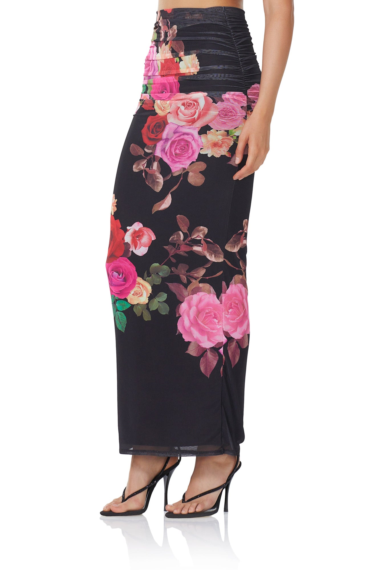 Lara Maxi Skirt | Noir Rose Swirl