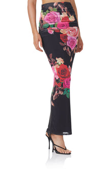 Lara Maxi Skirt | Noir Rose Swirl