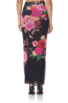 Lara Maxi Skirt | Noir Rose Swirl