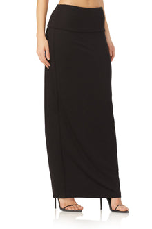 women's maxi skirt with fold over at the waist in black