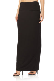 women's maxi skirt with fold over at the waist in black