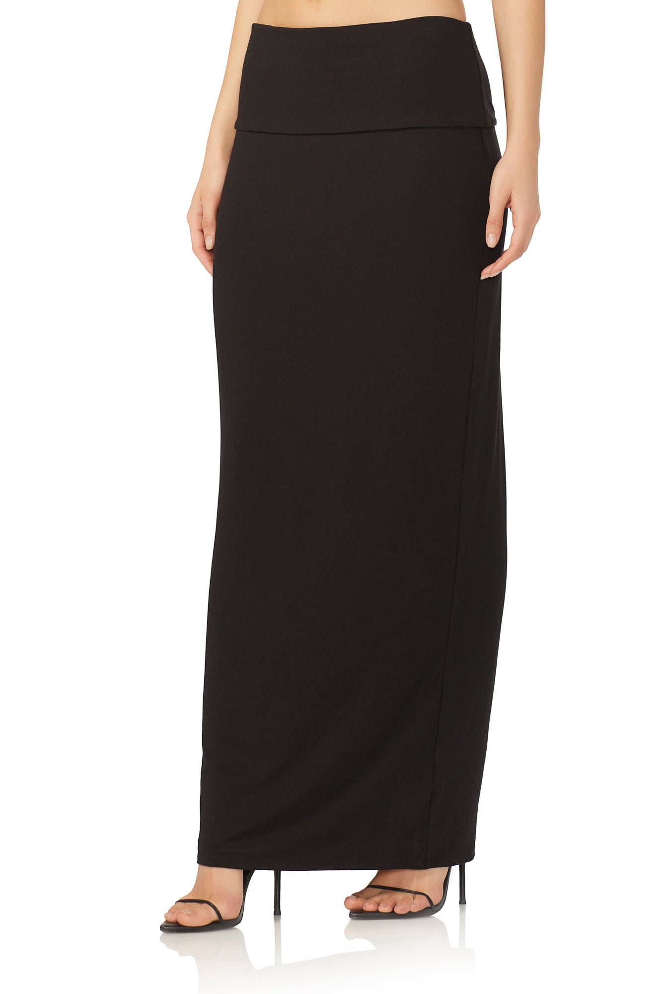 women's maxi skirt with fold over at the waist in black