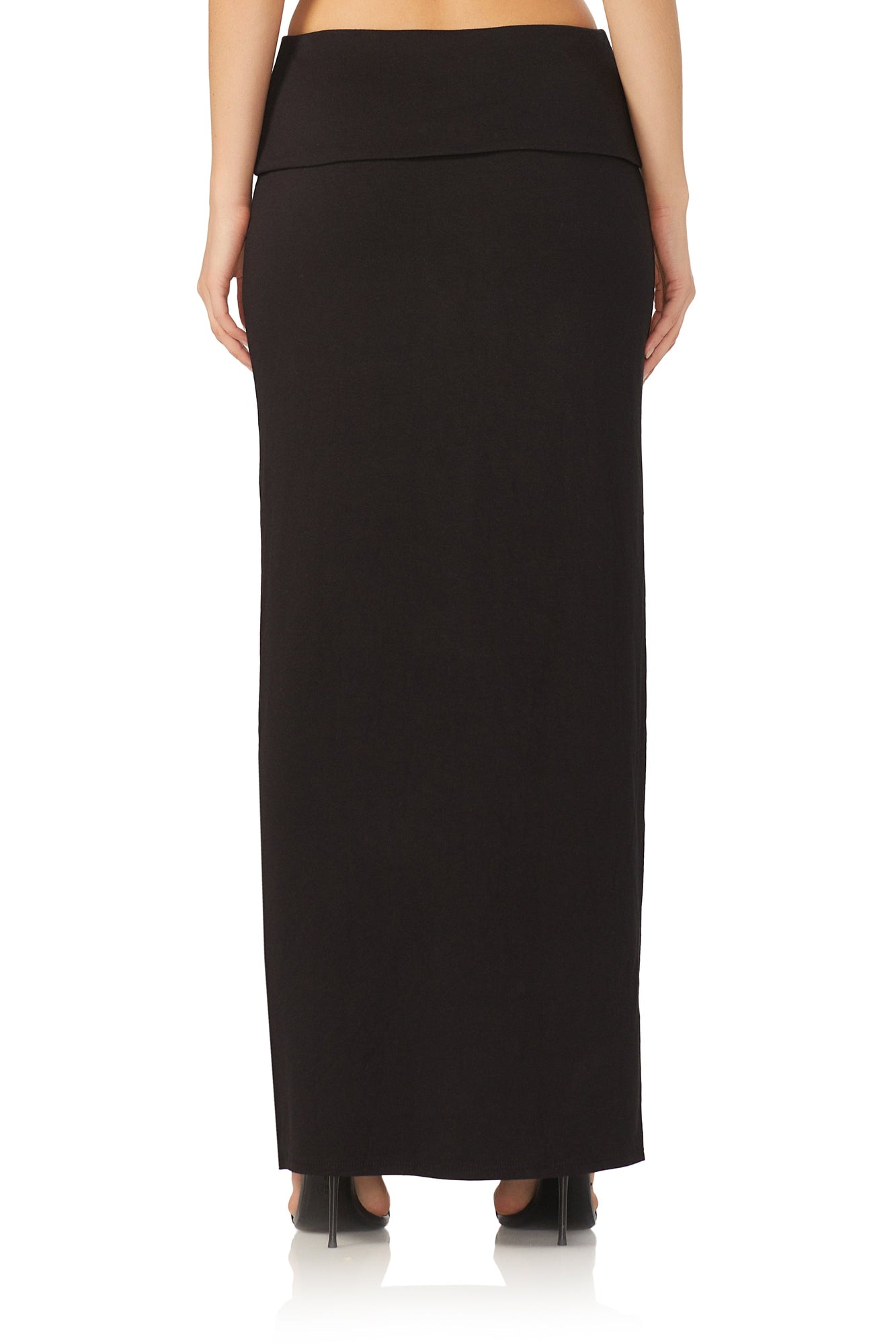 women's maxi skirt with fold over at the waist in black