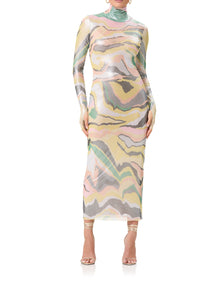 Shailene Metallic Dress | Soft Linear Abstract