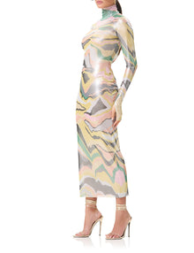 Shailene Metallic Dress | Soft Linear Abstract