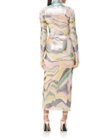 Shailene Metallic Dress | Soft Linear Abstract