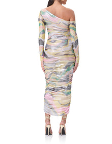 Oli Metallic Midi Dress | Soft Linear Abstract