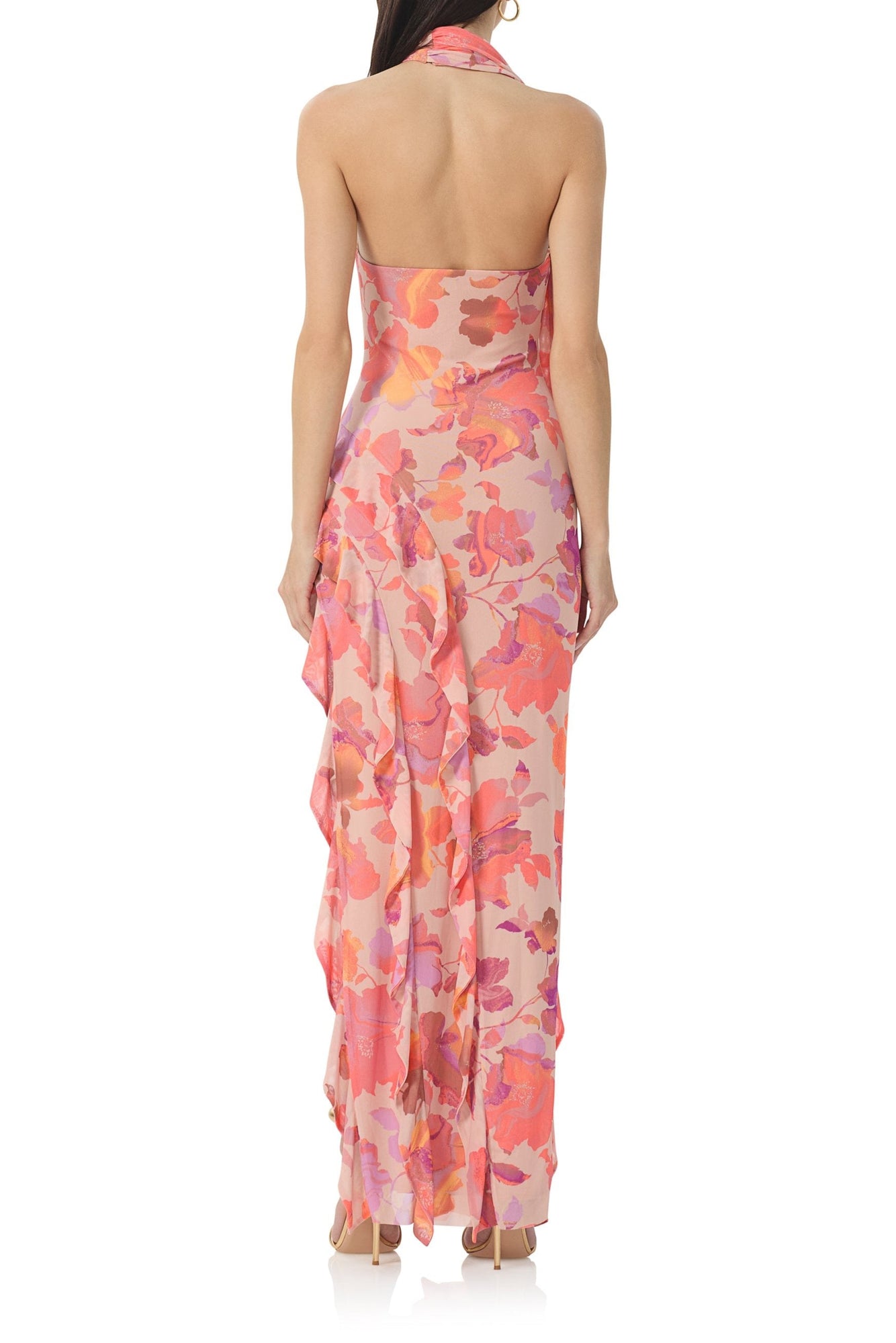 Desiree Ruffle Maxi Dress | Nude Marble Floral