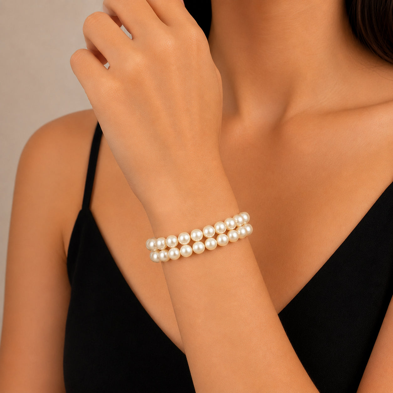 AAA Quality Round Strand Bracelet | 10K White Gold | Freshwater Pearl | 6mm - 7mm | Double Row Clasp
