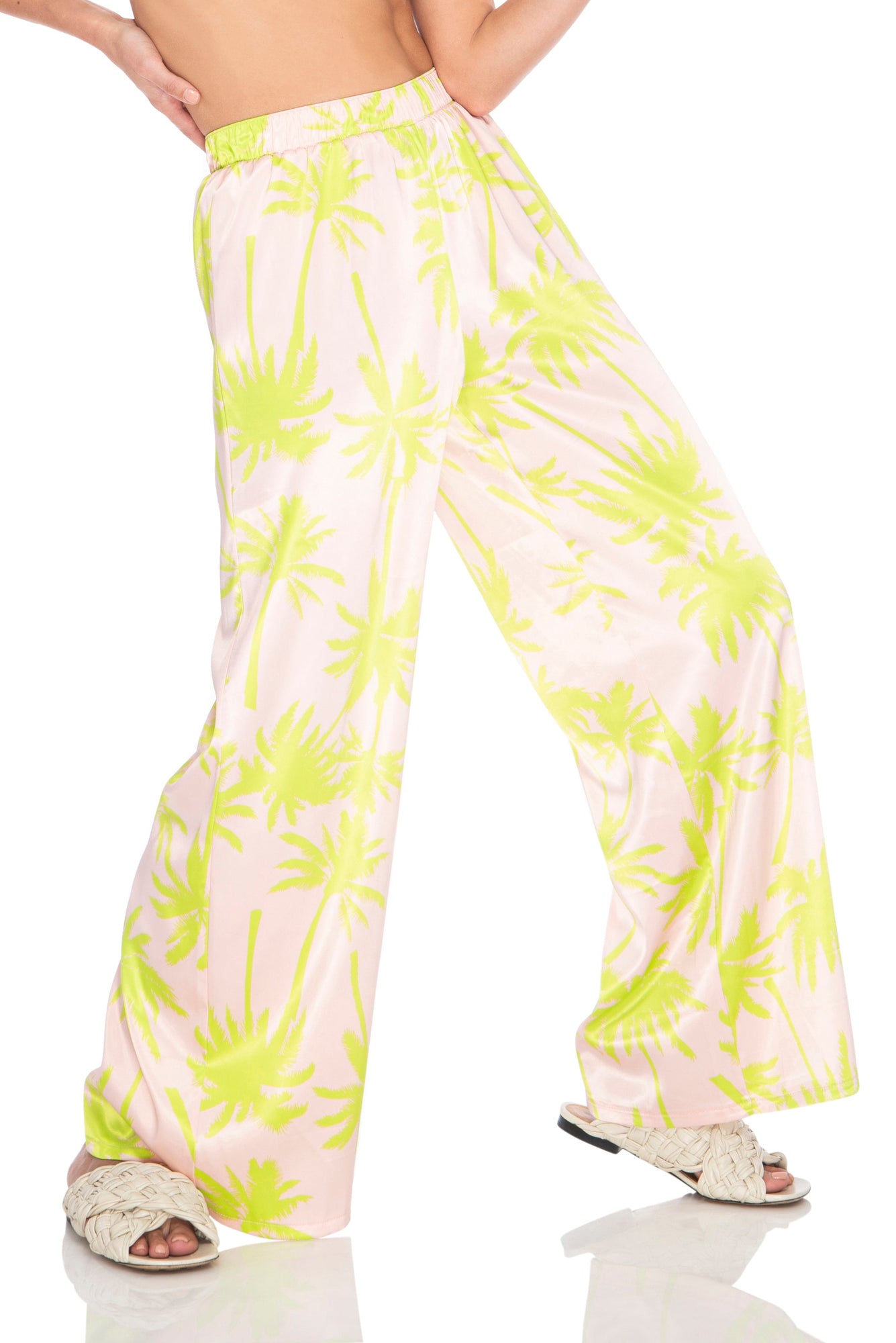 Calla Satin Pants | Blush Palmtree