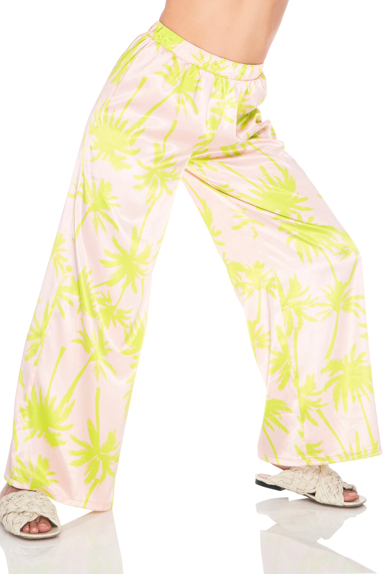 Calla Satin Pants | Blush Palmtree