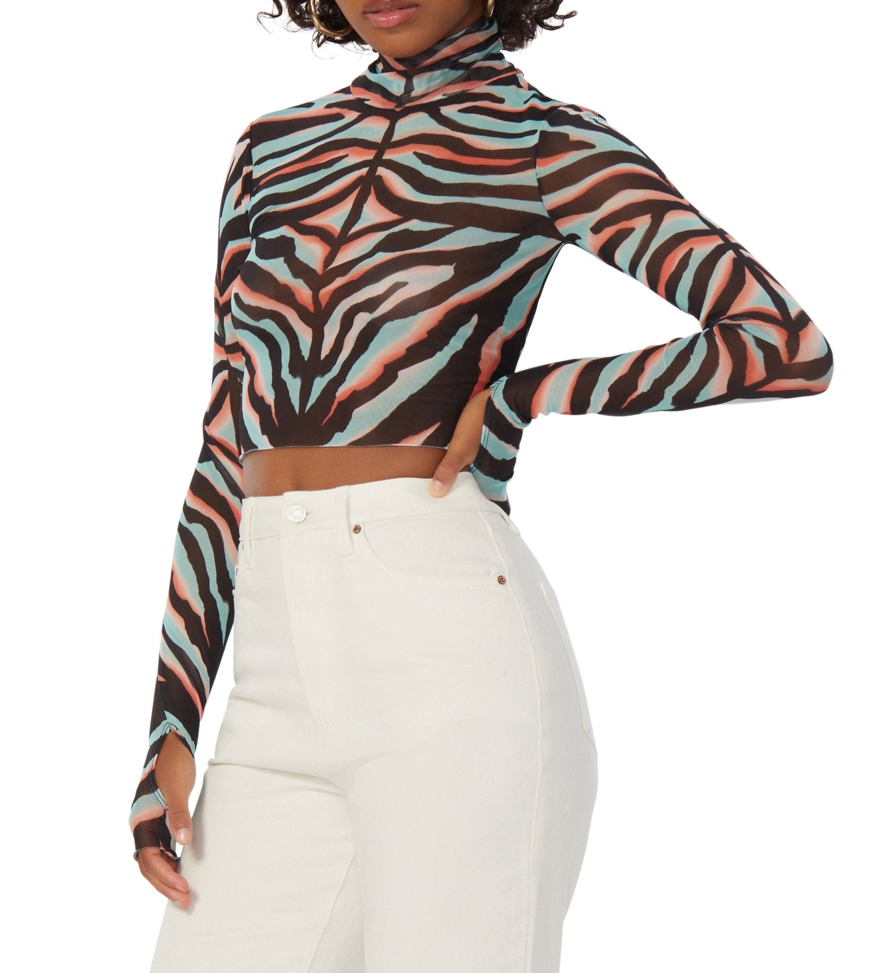 Micaela Crop Turtleneck  | Teal Zebra Placement