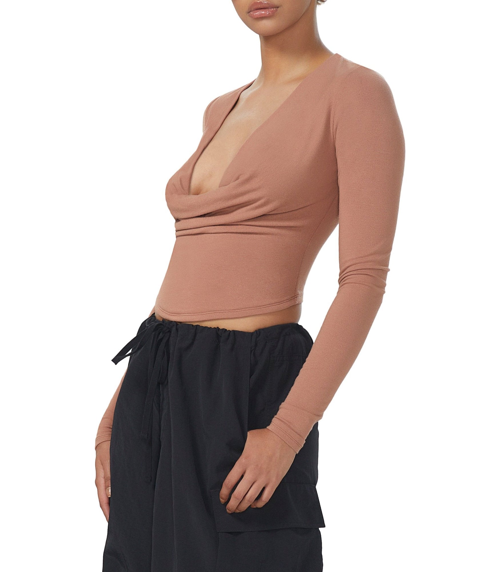 Alysa Cowl Neck Top | Raw Umber