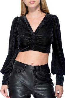 Cher Velvet Rib Crop Top | Noir