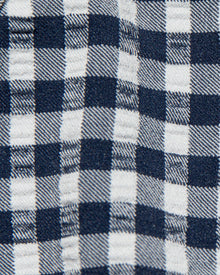 Close-up of blue and white gingham fabric pattern