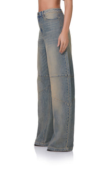 women's mid rise barrel shaped jean in tinted grunge wash