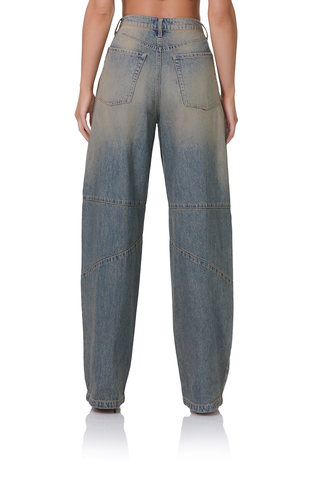 women's mid rise barrel shaped jean in tinted grunge wash