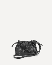 Black drawstring bag on a white background